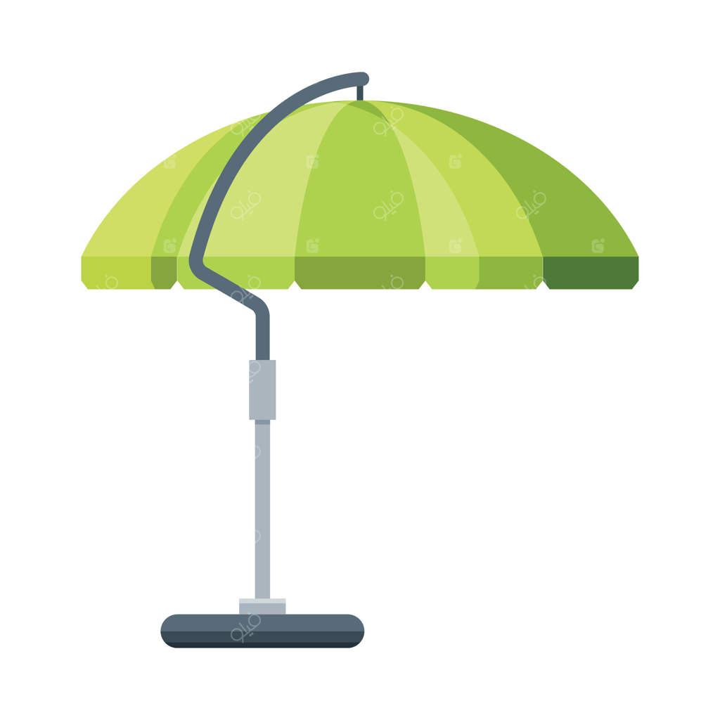 چتر آفتابگیر سبز، طراحی مدرن مبلمان باغ، تجهیزات فضای باز، تصویرسازی تخت