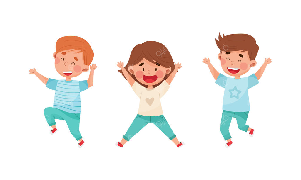 مجموعه کودکان شاد در حال پریدن؛ تصویرسازی کارتونی دختران و پسران پرانرژی در حال تفریح