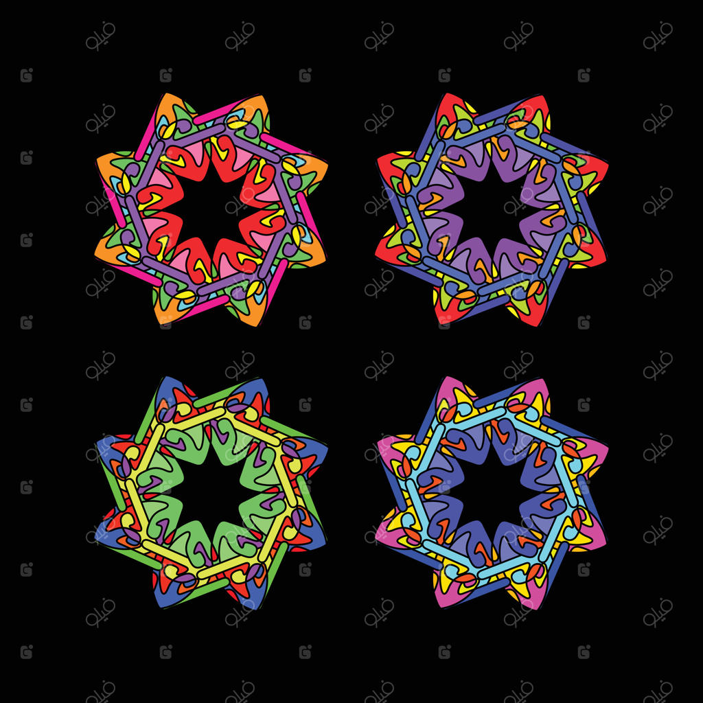 طرح‌های ستاره‌ای هندسی بر روی پس‌زمینه مشکی - طراحی کیهانی برای پوسترها و مد