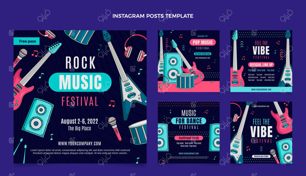پوست اینستاگرام جشنواره موسیقی با طراحی دستی و رنگارنگ