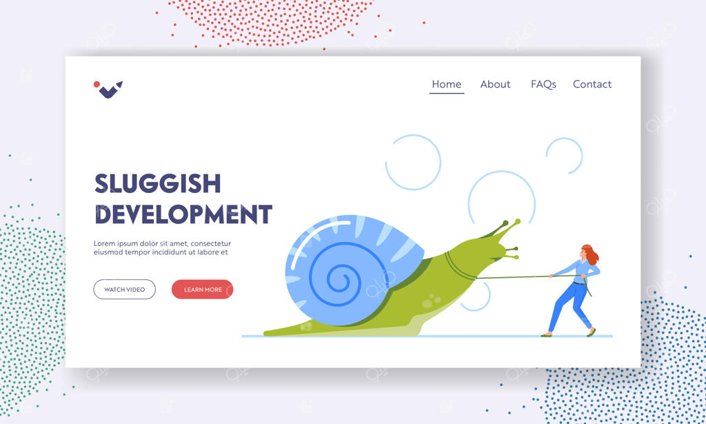 قالب صفحه فرود کند رشد: تلاش با پیشرفت آهسته و مفهوم دستیابی به اهداف - کشیدن حلزون توسط بانو