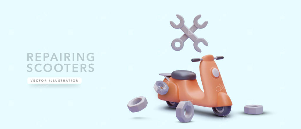 پوستر مفهومی برای خدمات تعمیر اسکوتر به سبک واقع‌گرایانه - تصویرسازی وکتور