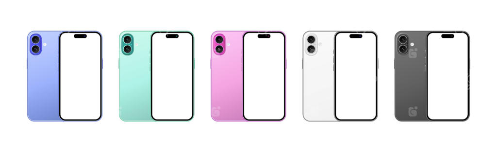 مجموعه قالب پیش‌نمایش دستگاه گوشی هوشمند رنگارنگ از جلو و پشت. تلفن‌های همراه مدرن با صفحه خالی برای ارائه در شبکه‌های اجتماعی