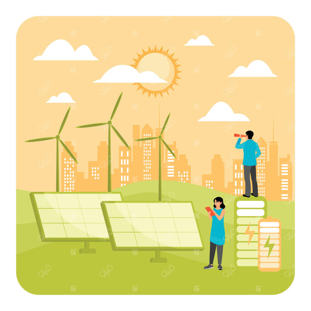 فناوری‌های انرژی پایدار برای جوامع با تاکید بر پنل‌های خورشیدی و توربین‌های بادی.