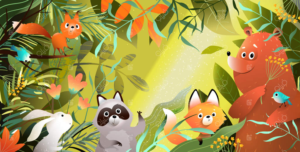 حیوانات زیبا در جنگل: پس‌زمینه‌ای برای کودکان