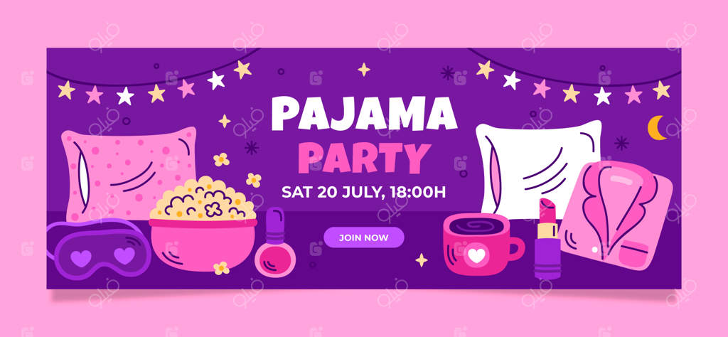 بنر افقی مهمانی پیژامه‌ طرح دستی