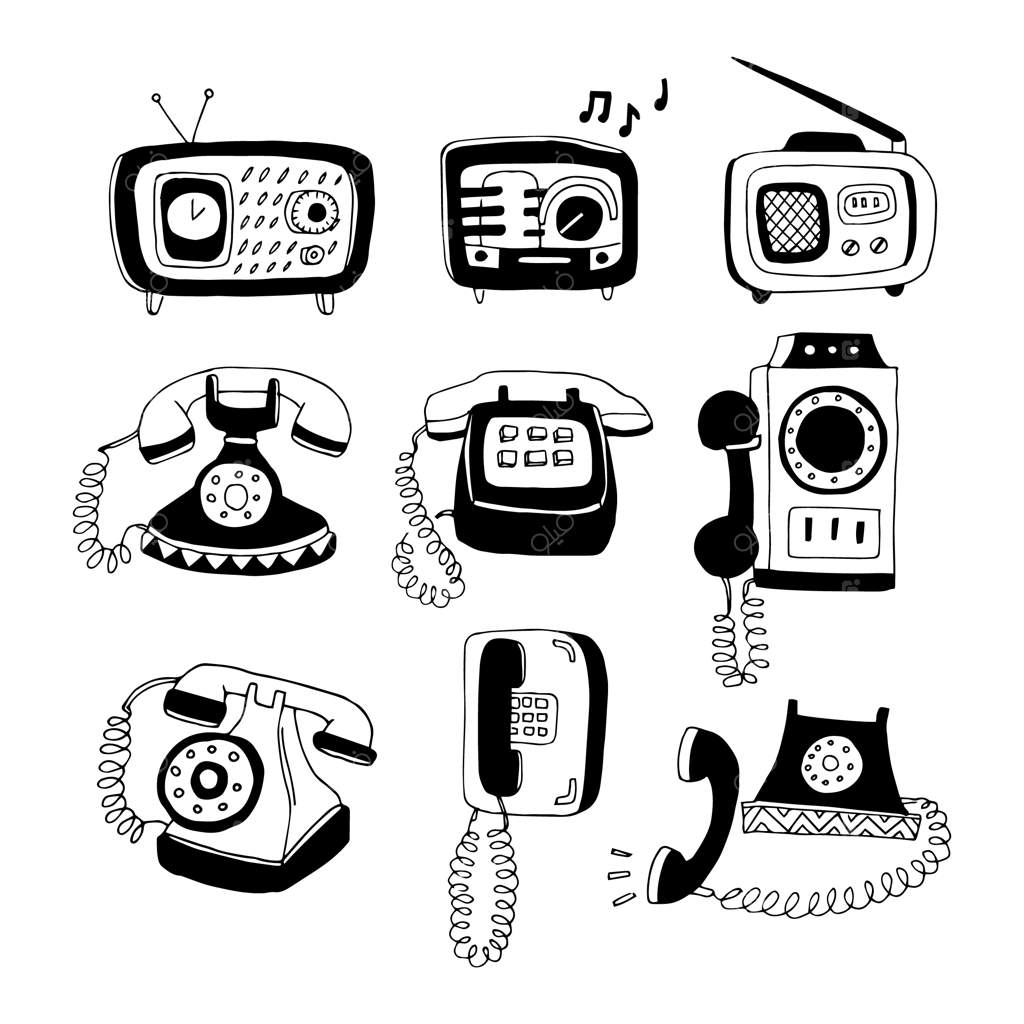 مجموعه‌ای از گوشی‌ها و رادیوهای دست‌نقاشی شده