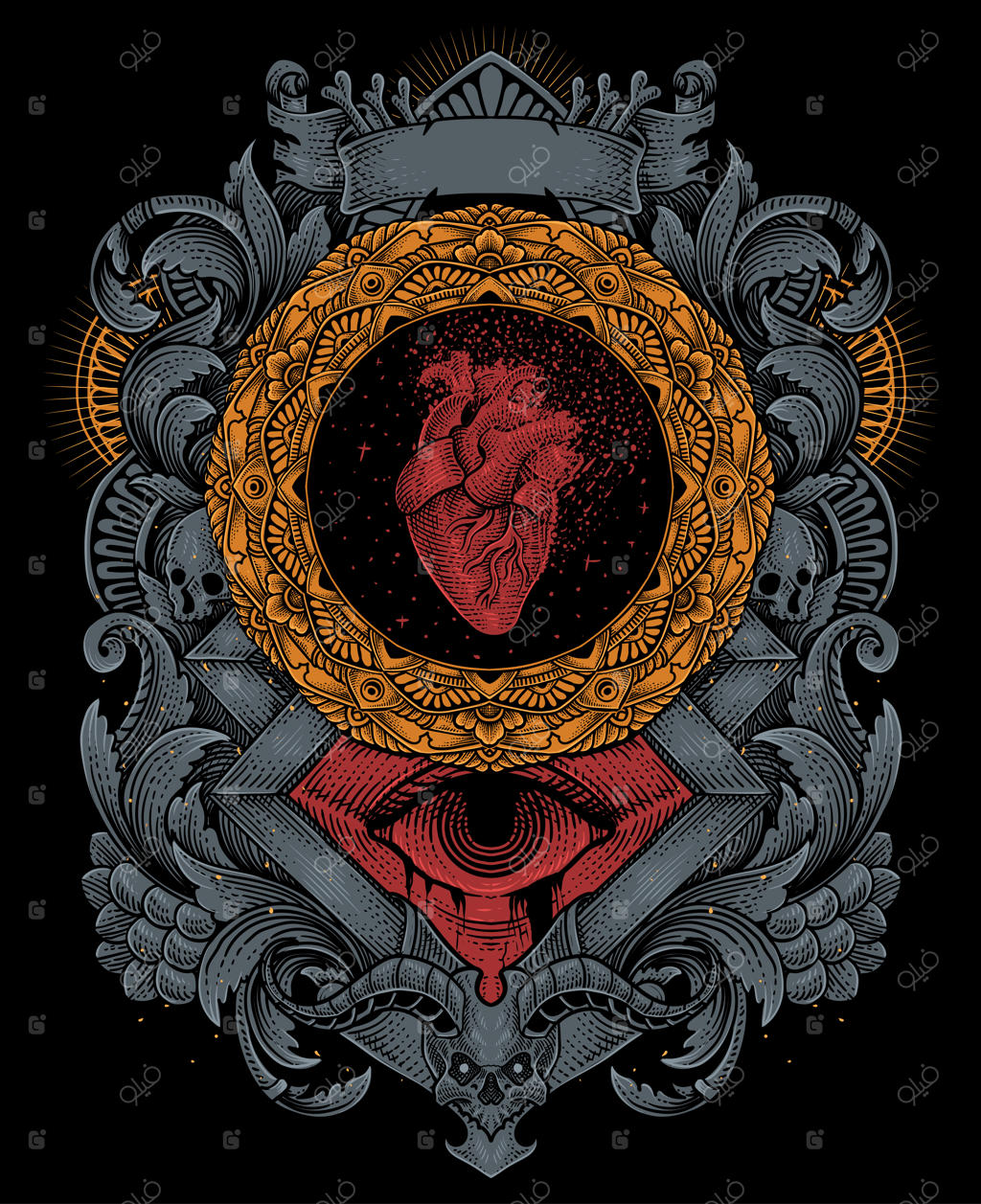 قلب آنتیک با نقش و نگار قدیمی وینتج