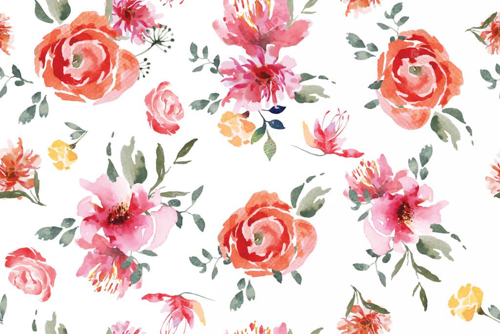 پترن زیبای آبرنگی گل‌ها برای