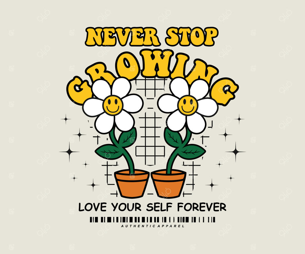 چاپ شعار الهام‌بخش وینتیج به سبک رترو با تصویر گل مروارید و لبخند برای طراحی تیشرت‌ها و هودی‌های استایل شهری و خیابانی - وکتور