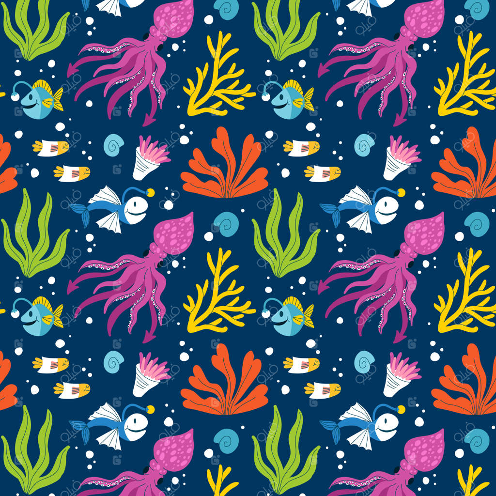 طراحی پترن حیوانات دریایی تخت