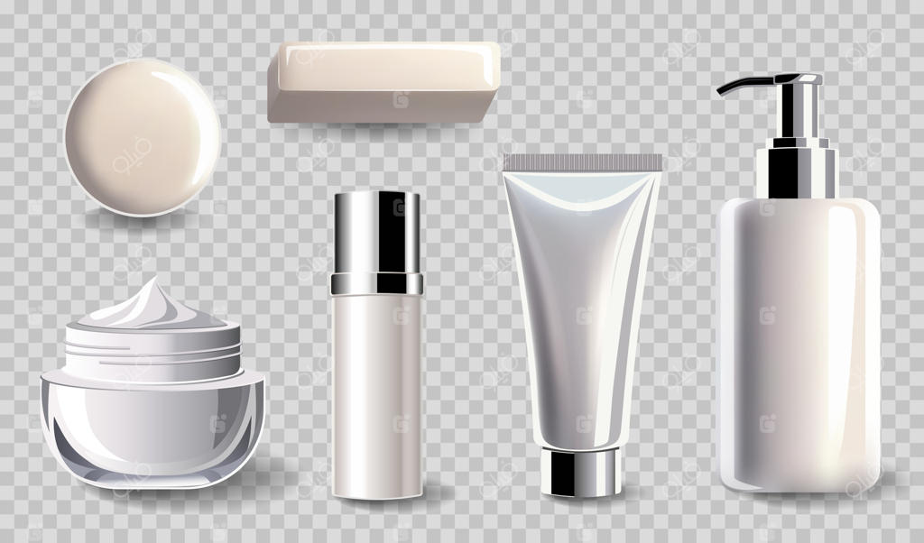 موکاپ‌های واقعی لوازم آرایشی: بطری، قوطی و تیوب برای کرم. صابون، لوسیون و مراقبت از پوست. مجموعه بسته‌بندی‌های خالی لوازم آرایشی.