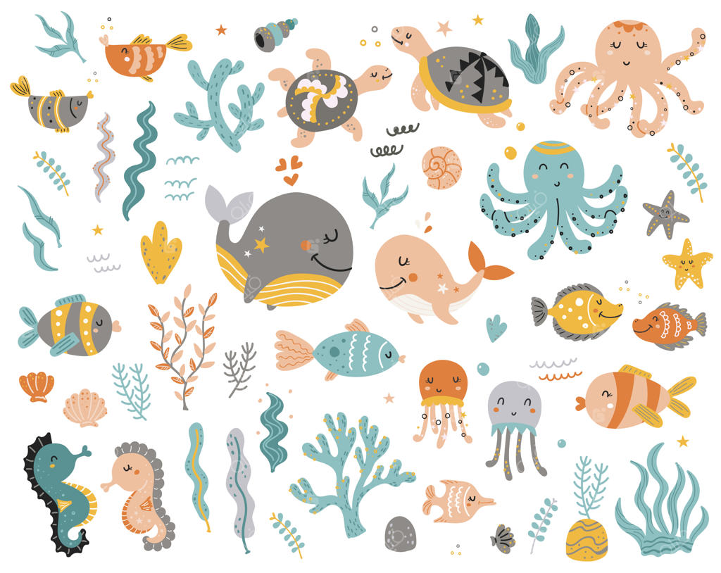 مجموعه بزرگ حیوانات دریایی برای کودکان