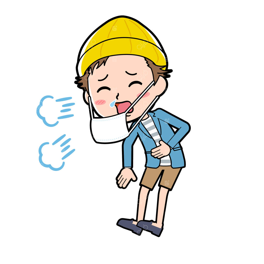 مردی با ژاکت و شلوارک در حال عطسه