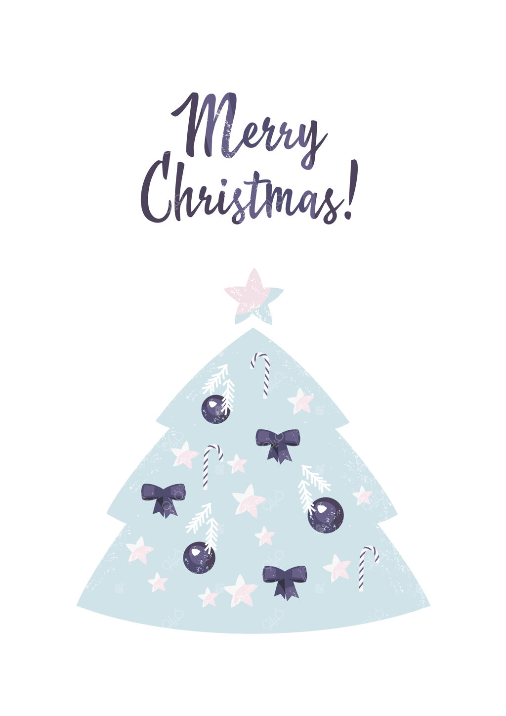 درخت کریسمس با توپ‌ها، روبان‌ها و ستاره‌ها تزیین شده است