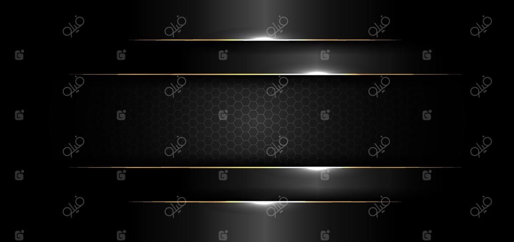 الگوی طراحی بنر انتزاعی با خطوط طلایی و افکت نوری روی زمینه تاریک و بافت براق