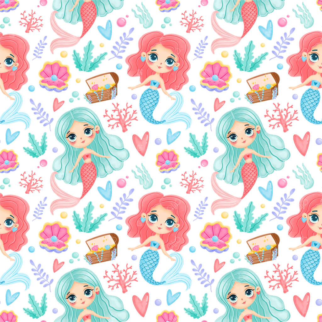 طرح یکپارچه پری‌های دریایی کارتونی بامزه. طرح زیر آب. طرح اقیانوس. طرح افسانه‌ای.