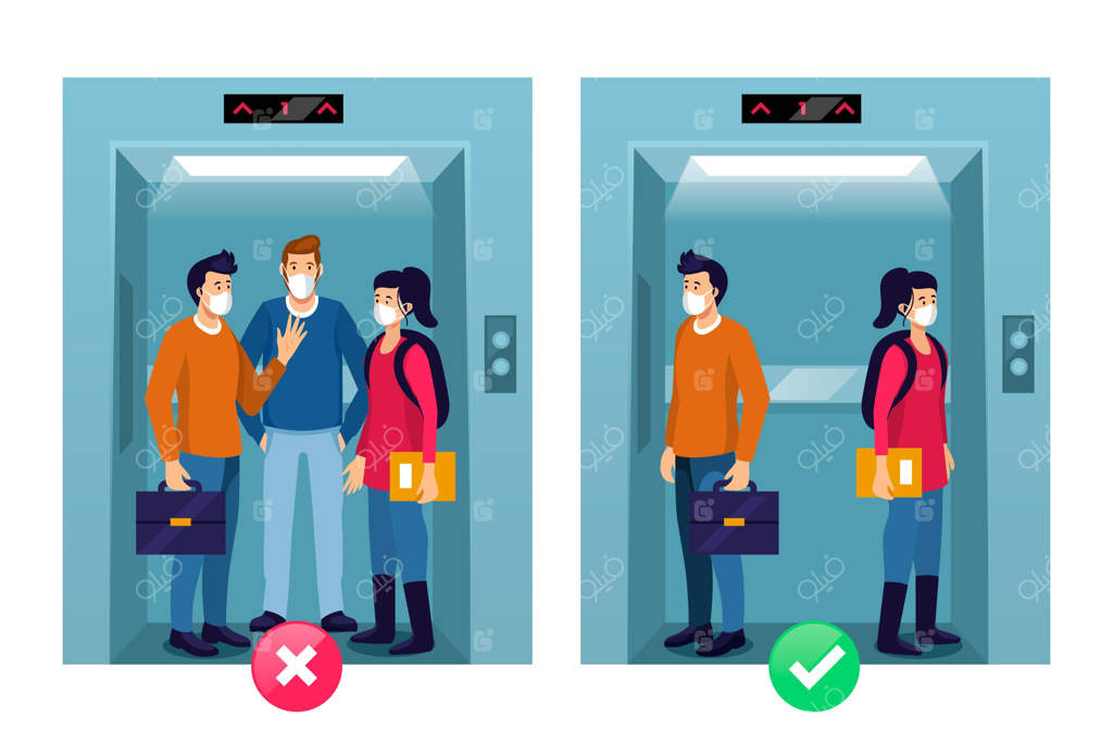 رعایت فاصله‌گذاری اجتماعی در آسانسور