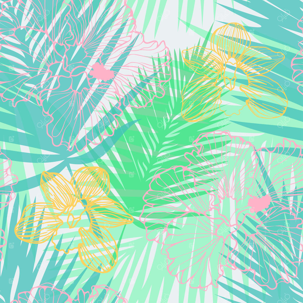 پترن یکپارچه وکتور با برگ‌های نخل گرمسیری