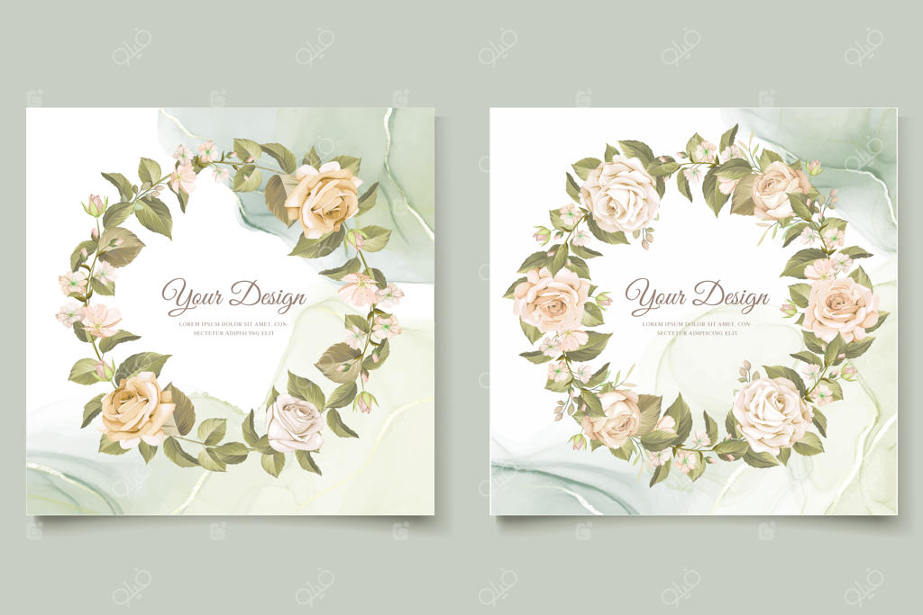 مجموعه کارت دعوت عروسی با طرح دست کشیده گل‌های رز زیبا