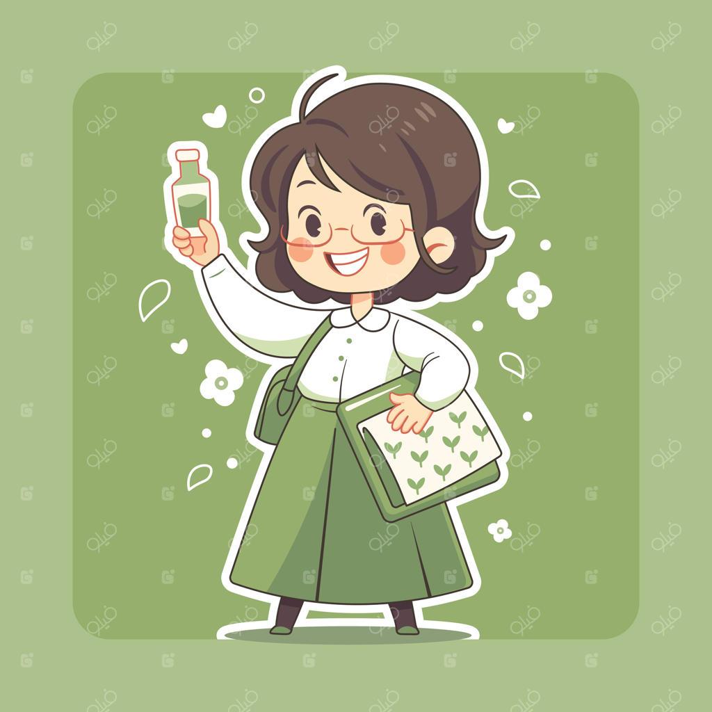 دختربچه با بطری آب، کیف و کتاب در دست