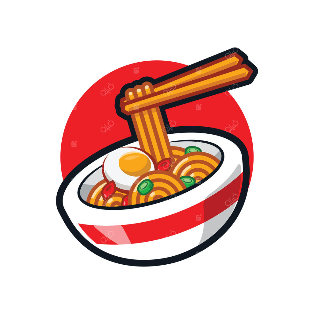تصویر کارتونی نودل اندونزیایی برای طرح لوگوی رستوران و برچسب
