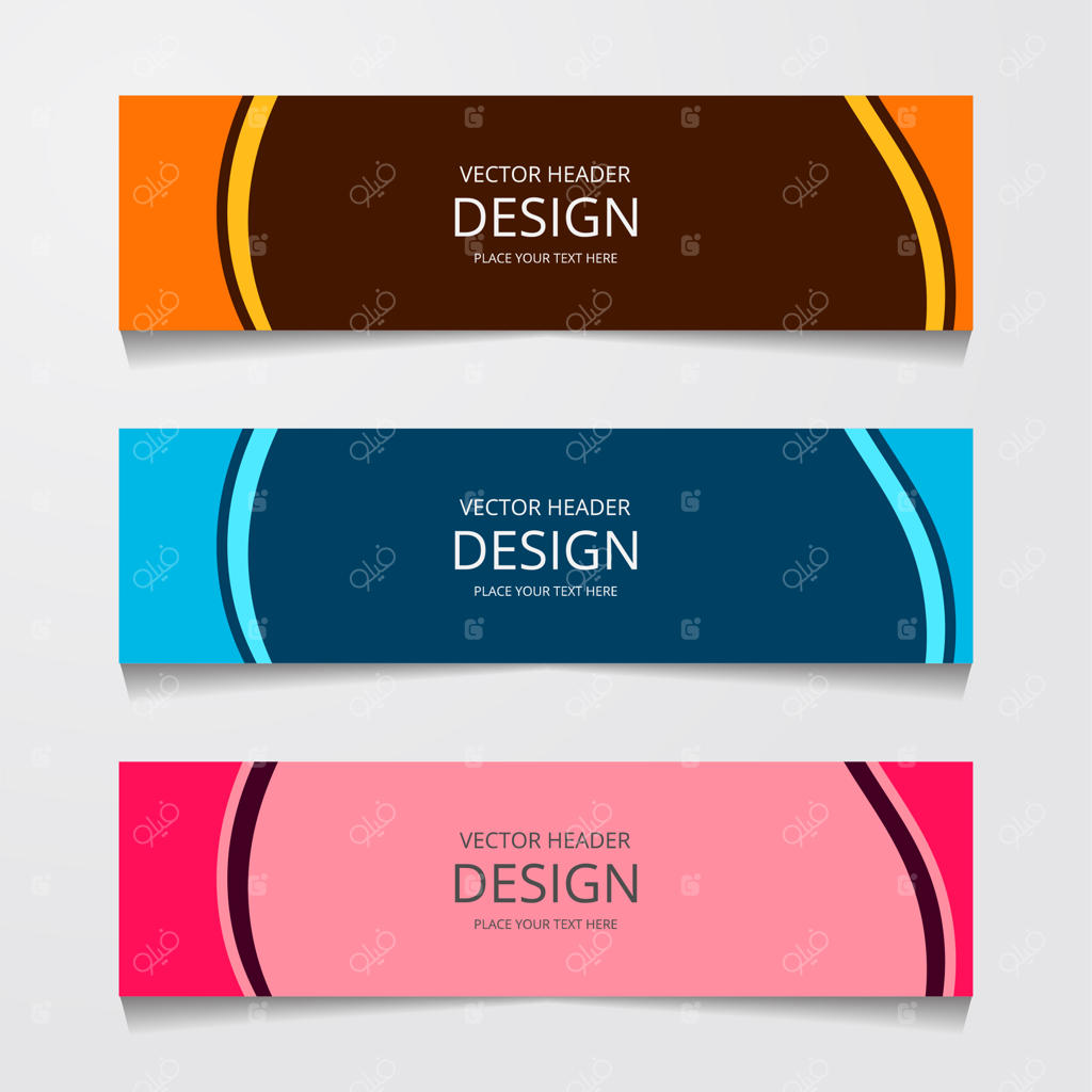 بنر طرح انتزاعی وب با سه قالب سربرگ رنگی مختلف - تصویرسازی مدرن وکتور