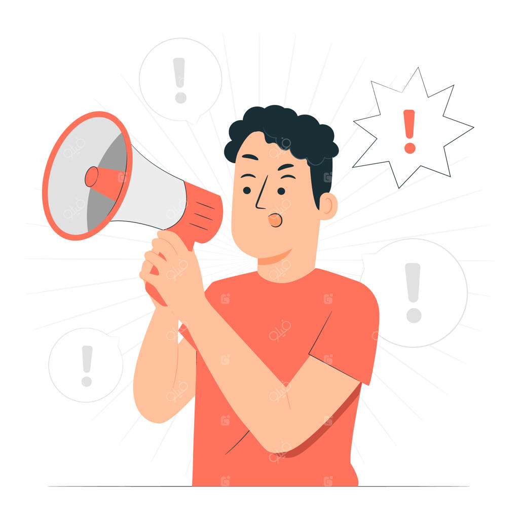 تصویر مفهومی مردی با بلندگو در حال فریاد زدن