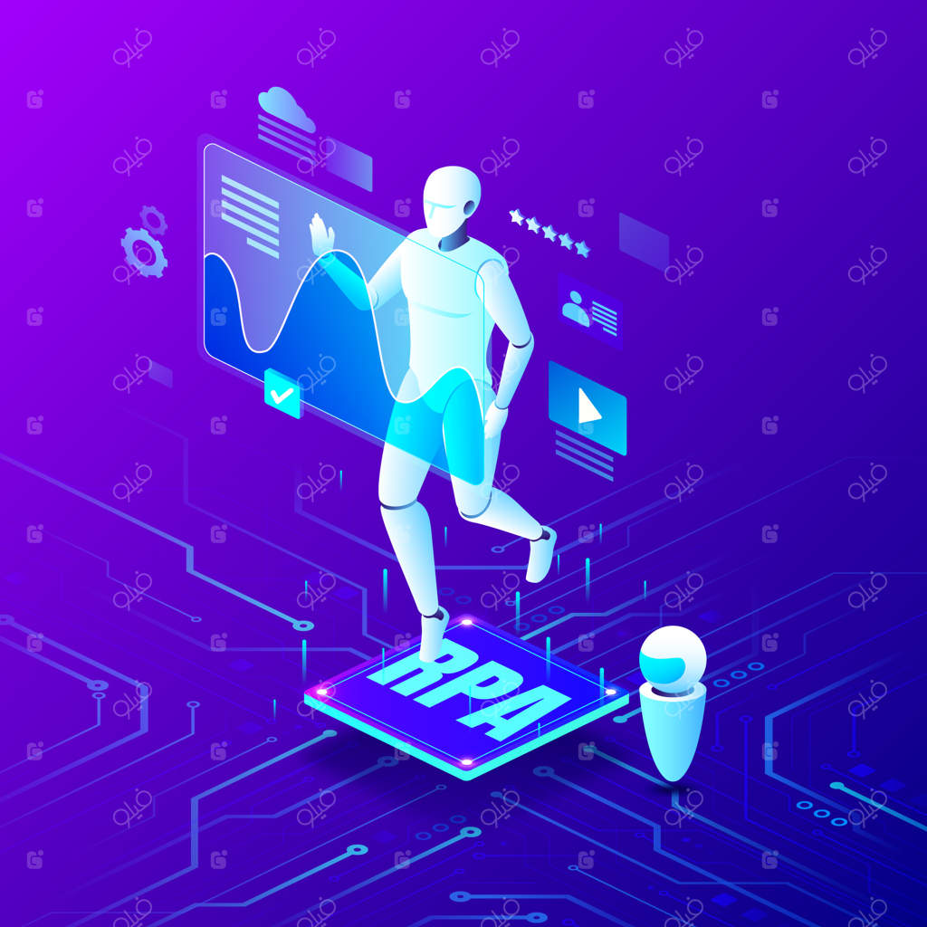 تصویر خلاقانه و انتزاعی از اتوماسیون رباتیک