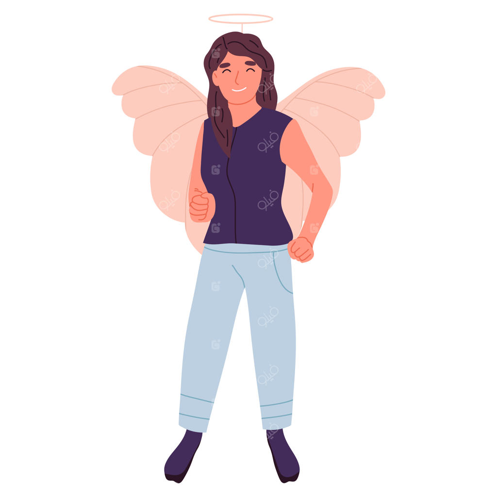 تصویرسازی وکتور تخت دختری با لباس فرشته و بال‌های بامزه برای جشن هالووین و کارناوال