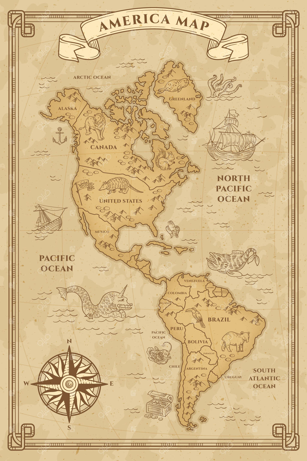 نقشه دست‌کشیده قدیمی آمریکا به تصویر کشیده شد