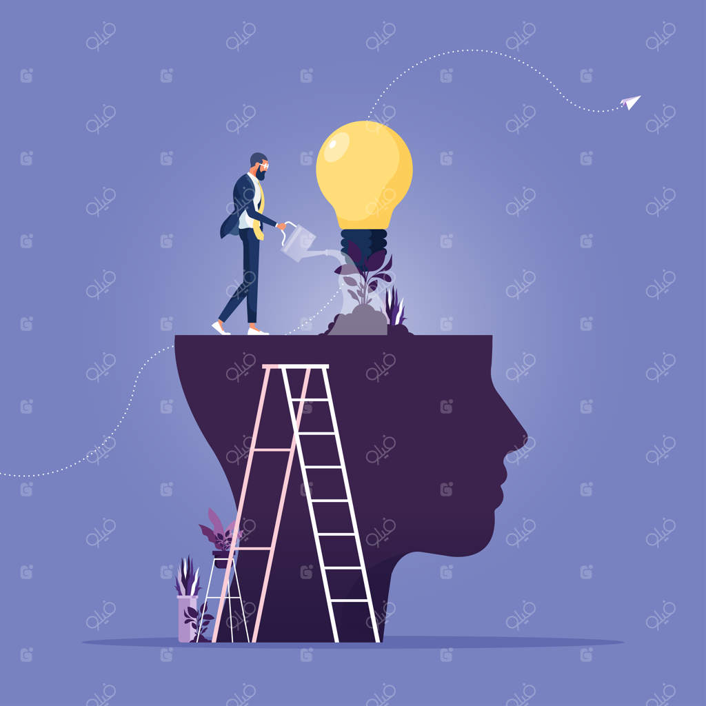 کارآفرینی که گیاه لامپ در حال رشد از مغزش رو آبیاری می‌کنه: نمادی از رشد شخصیتی