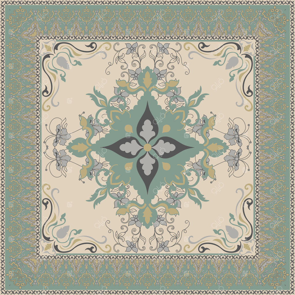 فرش کف‌پوش با طرح گل‌های شرقی و ایرانی، طرح چهارگوش، زیرانداز، شال