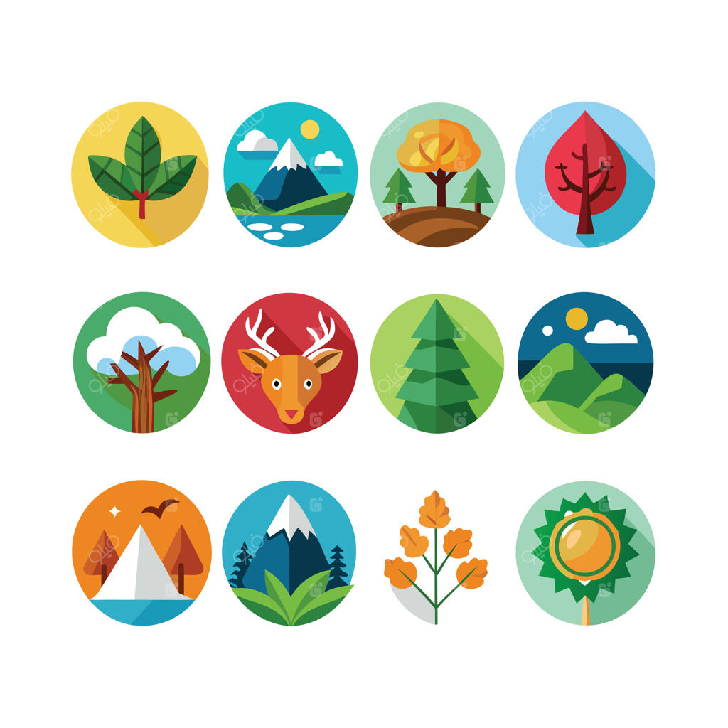 تصویرسازی مجموعه آیکون‌های طبیعت