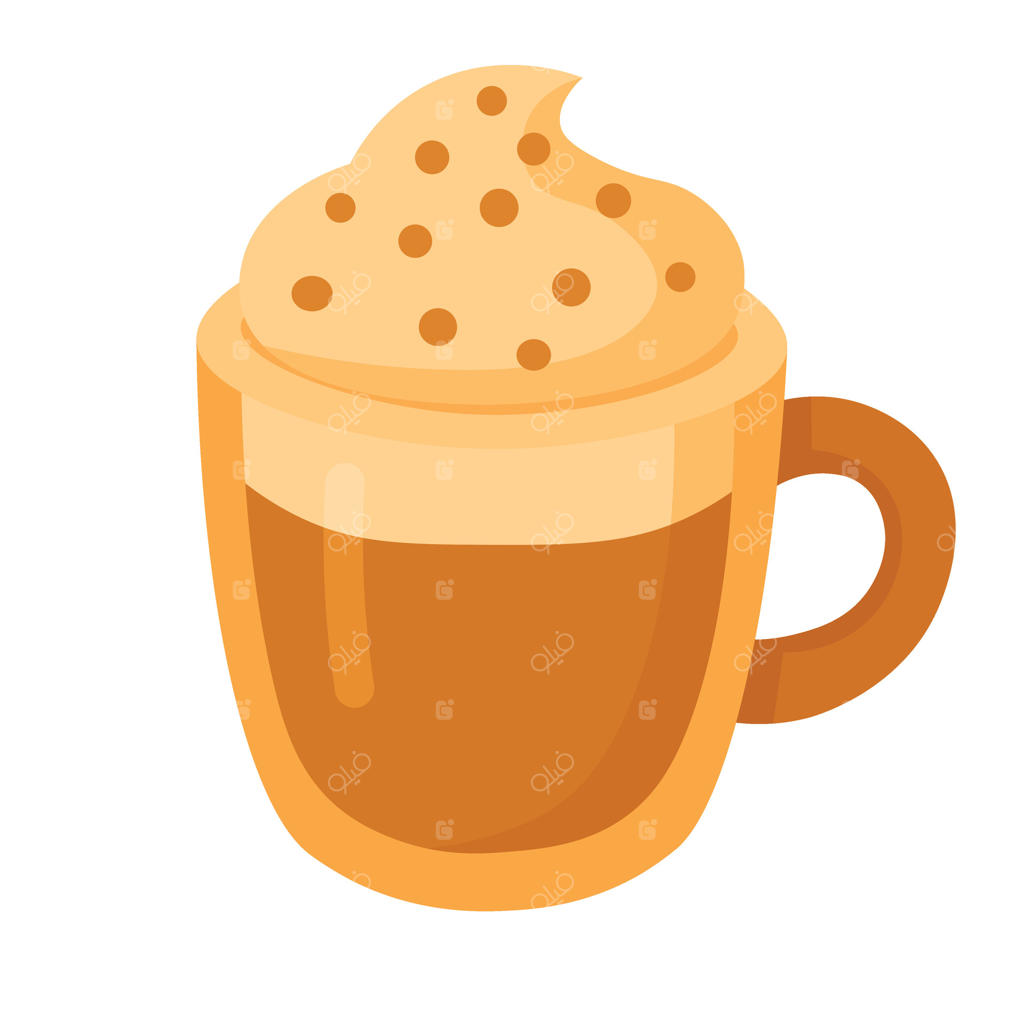 لیوان قهوه با خامه و تزیینات جذاب، کلیپ آرت دنج برای طراحی کافه و دسر.