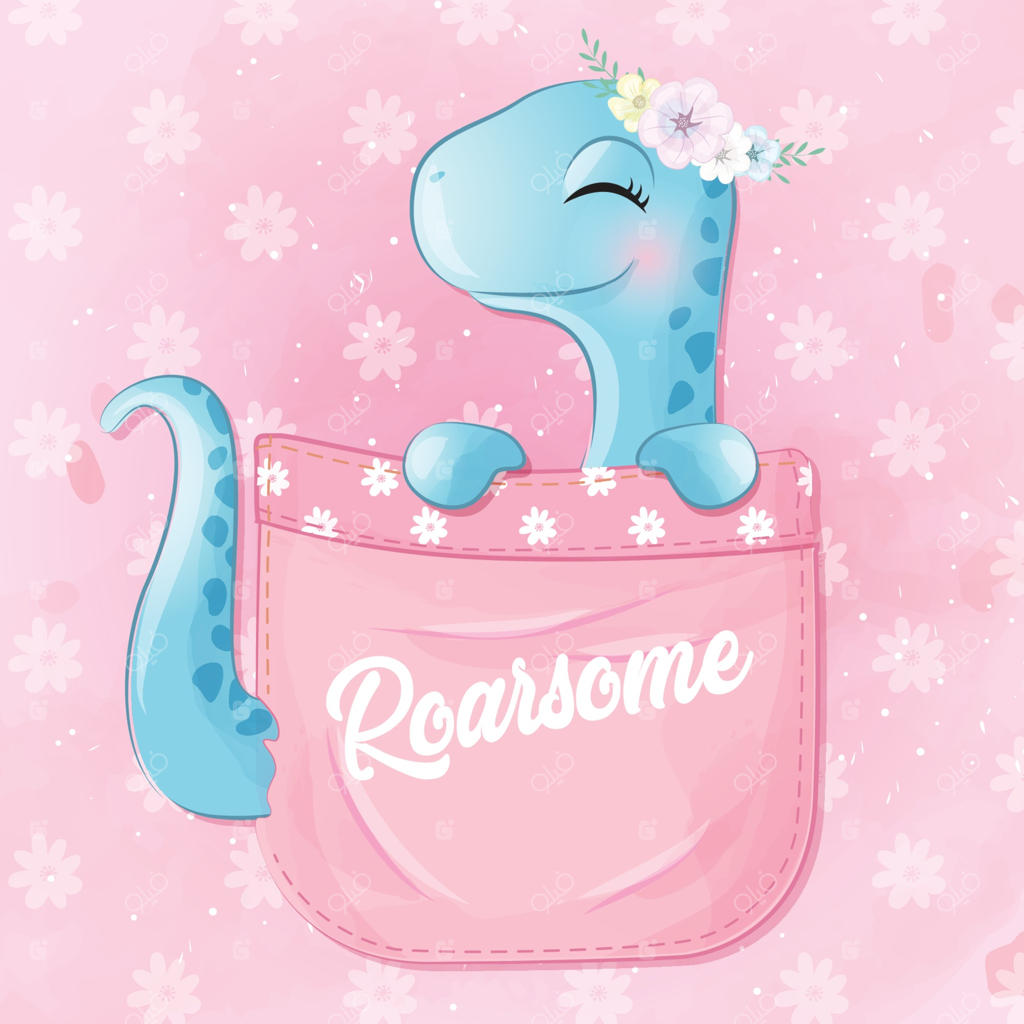 تصویرسازی دایناسور بامزه نشسته داخل جیب