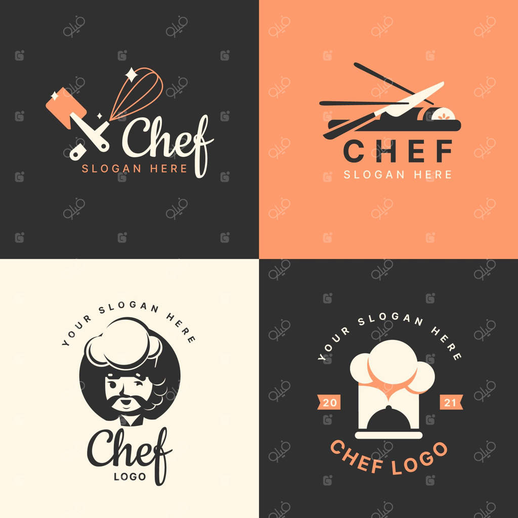 مجموعه لوگوهای سرآشپز به سبک طراحی تخت