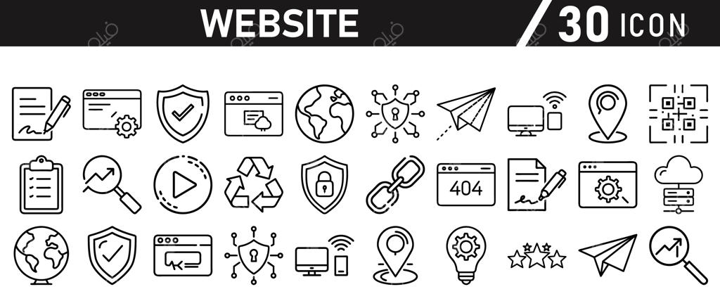 مجموعه آیکون‌های خطی وب‌سایت، وکتور مناسب برای کامپیوتر و موبایل