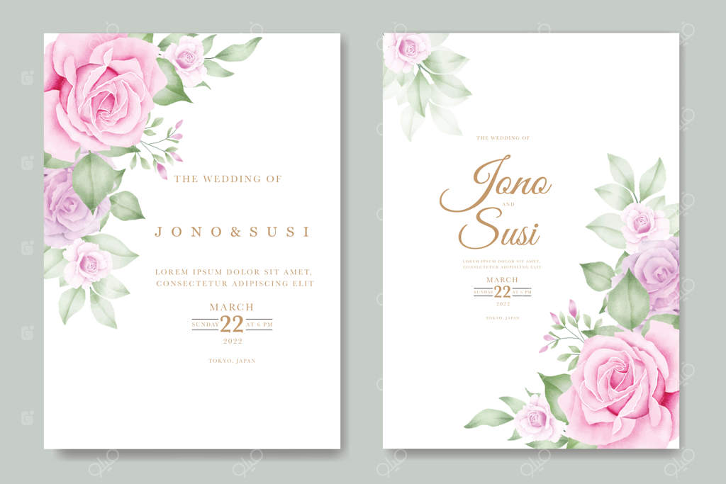 کارت دعوت عروسی با طرح برگ‌های گل آبرنگی