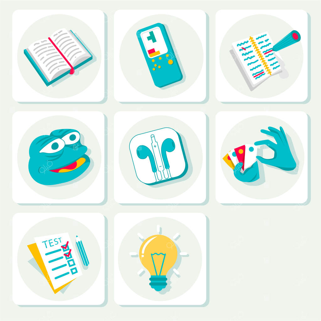 مجموعه‌ای از برچسب‌ها یا آیکون‌ها با کلمه "آزمون" روی آنها