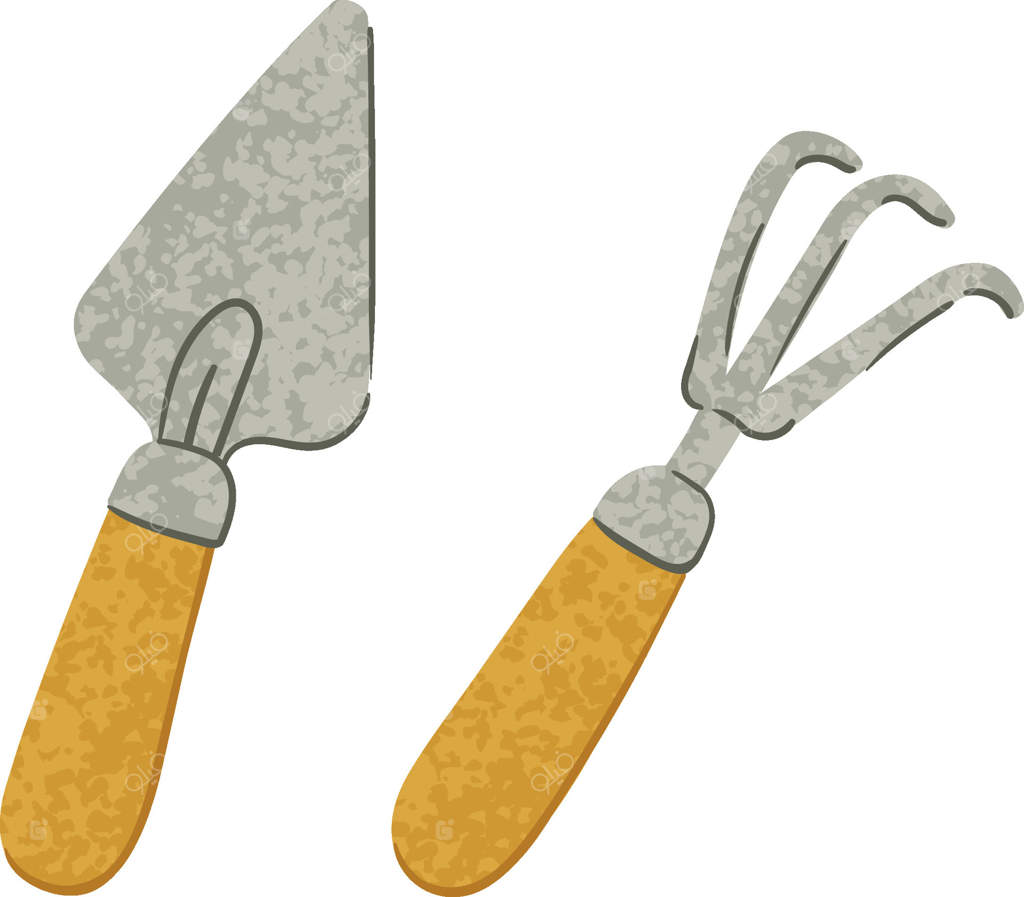 تصویر رنگارنگ بیلچه و شن کش در پس زمینه سفید