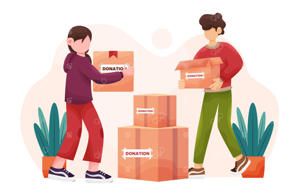 مرد و زن جوان با جعبه‌های اهدا
