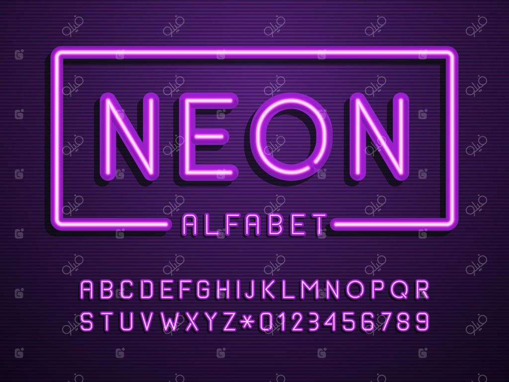 وکتور حروف الفبا با نور نئون بنفش