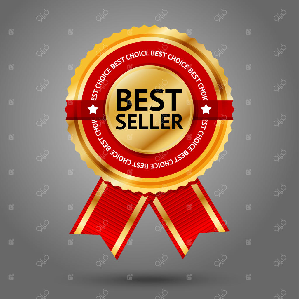 برچسب پرفروش با متن طلایی و قرمز ممتاز، در پس‌زمینه خاکستری قرار گرفته است.