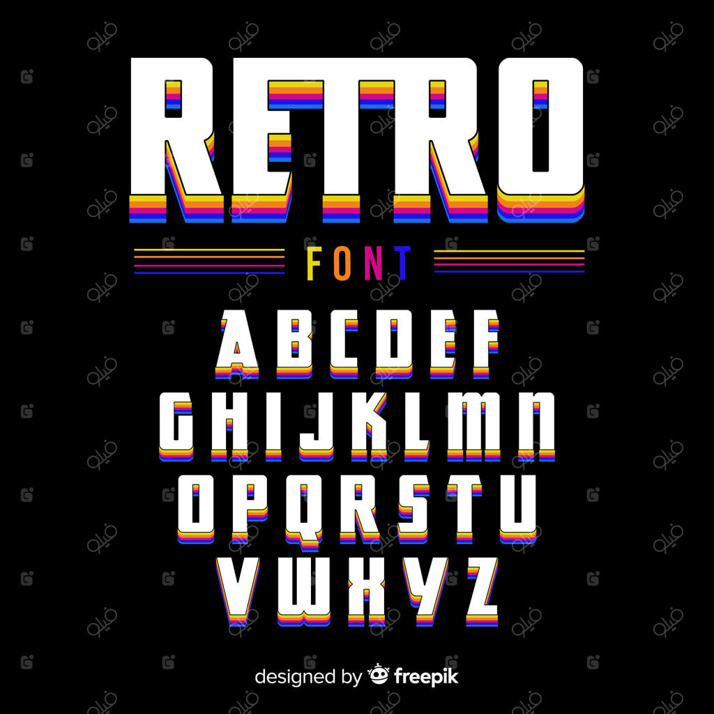 الگوی حروف الفبای قدیمی با طراحی تخت