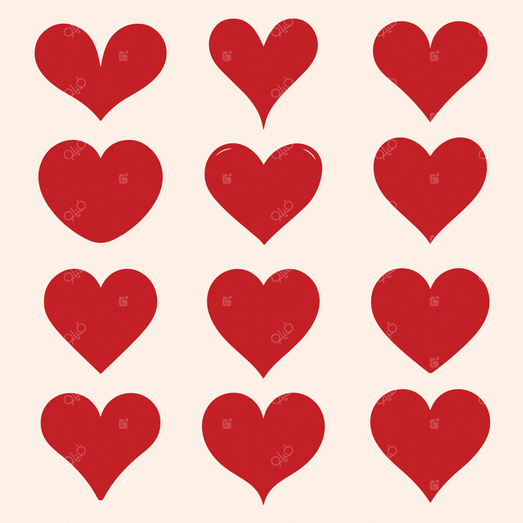 الگوی قلب‌های قرمز با چیدمان شبکه‌ای