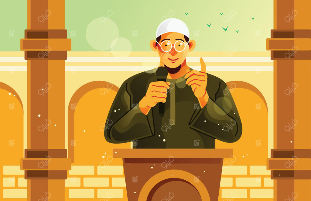 مرد مسلمان در حال سخنرانی مذهبی روی منبر