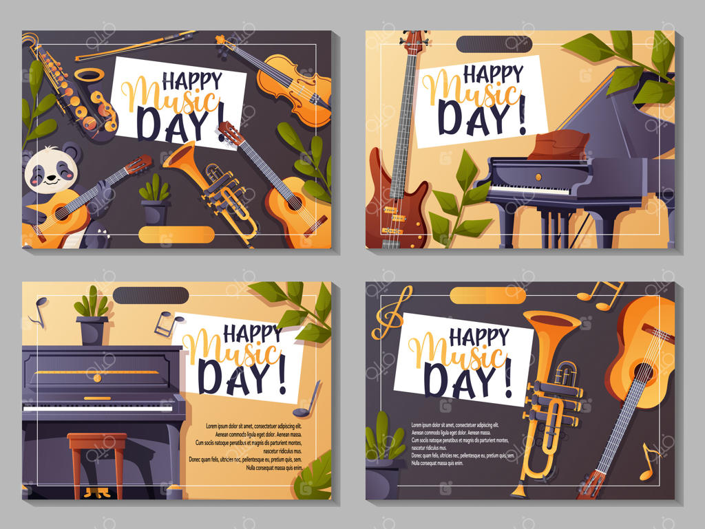 بنرهای روز موسیقی با طرح آلات موسیقی