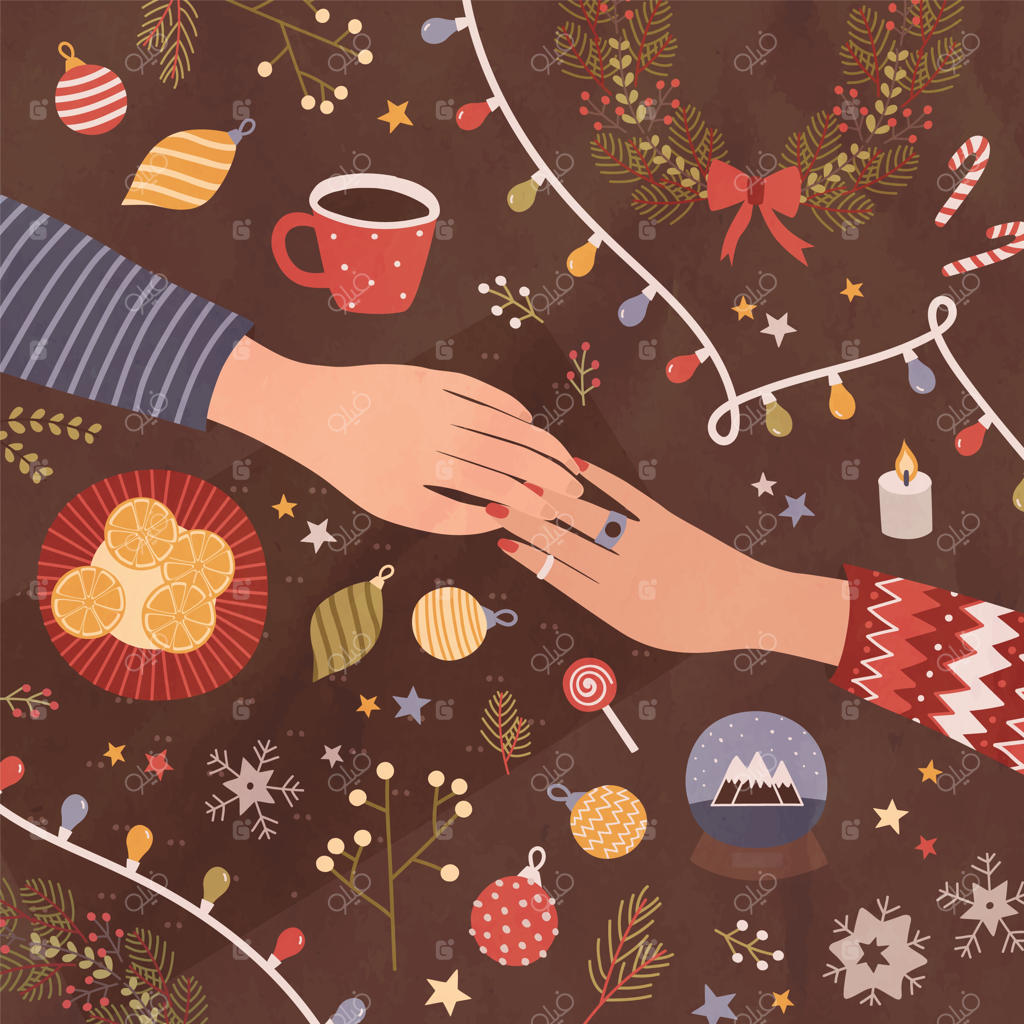 طرح کارت تبریک یا کارت پستال کریسمس با دستان در هم پیوسته