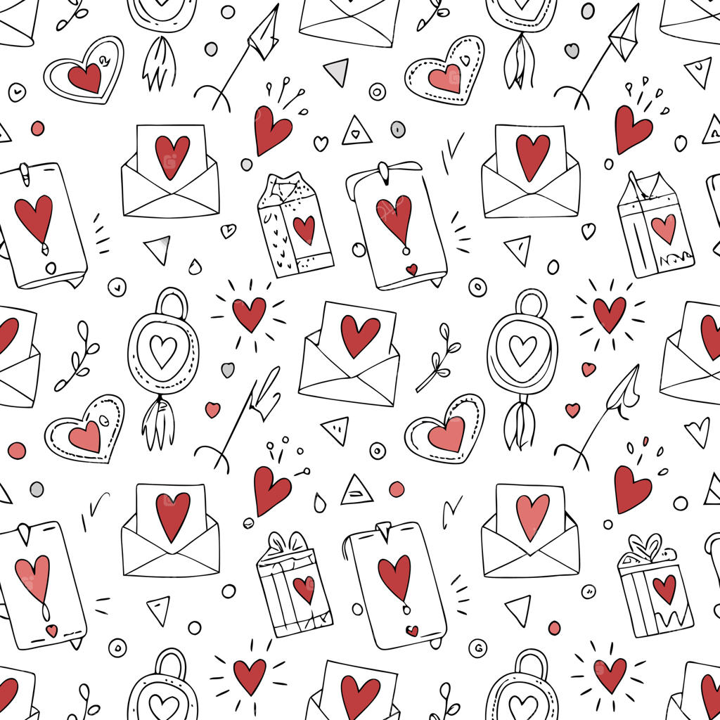 پترن زیبای یکپارچه با پاکت‌ها و نامه‌های عاشقانه دستی برای روز ولنتاین